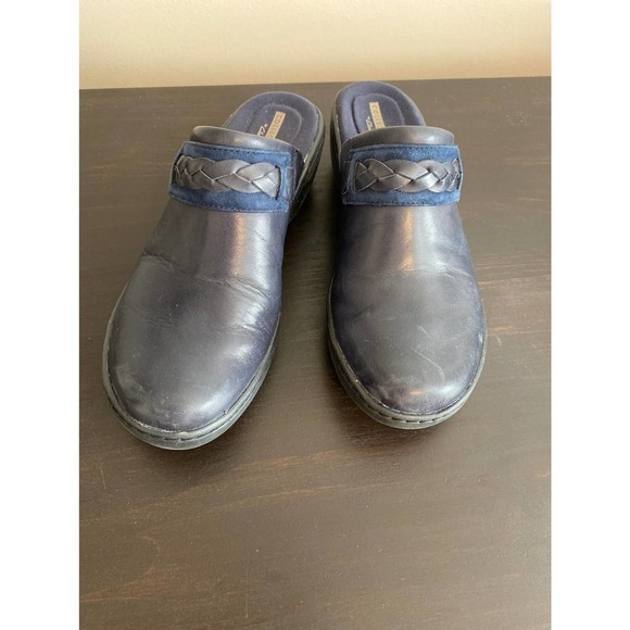 CLARKS navy blue leather mules size 7 - Picture 1 of 6